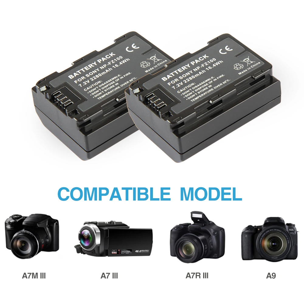 NP-FZ100 NPFZ100 7,2 В 2280 mah Батерия за Sony A7R III A7 III е Напълно ILCE-7RM3 BC-QZ1 A9 A9R 9R Alpha 9 Батерии за фотоапарати Изображение 2