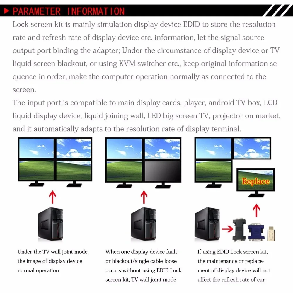 Прониквайки EDID-емулатор FUERAN DVI за използване с видеоразветвителями, ключове и удлинителями KVM (2560X1600 при 60 Hz) Изображение 5